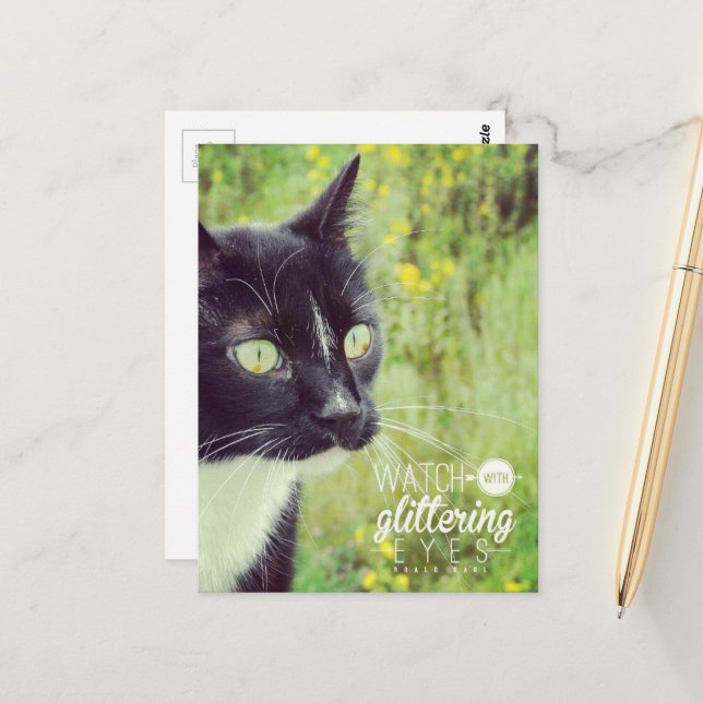 Carte Postale Chat aux Yeux Brillants (Devant/Arrière en situation)