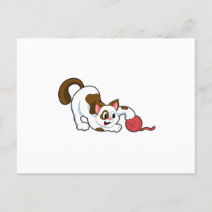Carte Postale Chat avec balle de laine