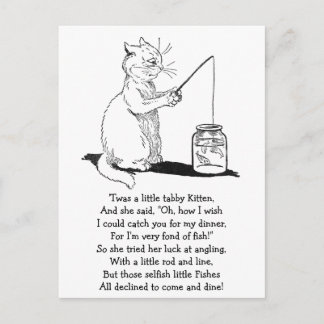 Carte Postale Chat avec bâton de pêche