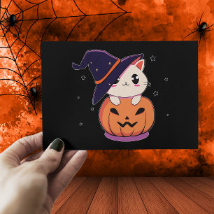 Carte Postale Chat avec casquette sorcier à Halloween Jack-O-Lan