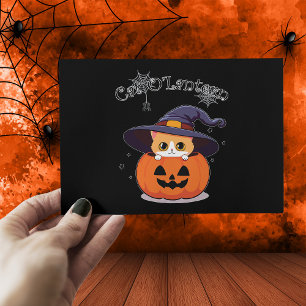 Carte Postale Chat avec casquette sorcier à Halloween Jack-O-Lan