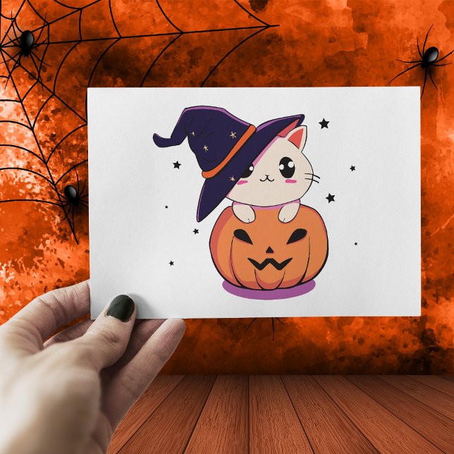 Carte Postale Chat avec chapeau de sorcière dans la citrouille d (Créateur téléchargé)