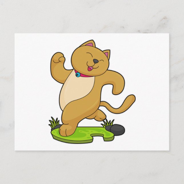 Carte Postale Chat avec collier de strangulation en course (Devant)