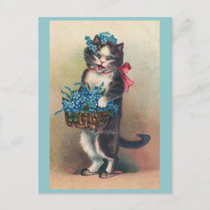 Carte Postale "Chat avec Forget-me-Nots 2" Vintage