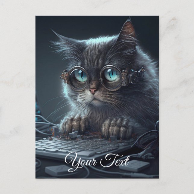 Carte Postale Chat avec lunettes. (Devant)