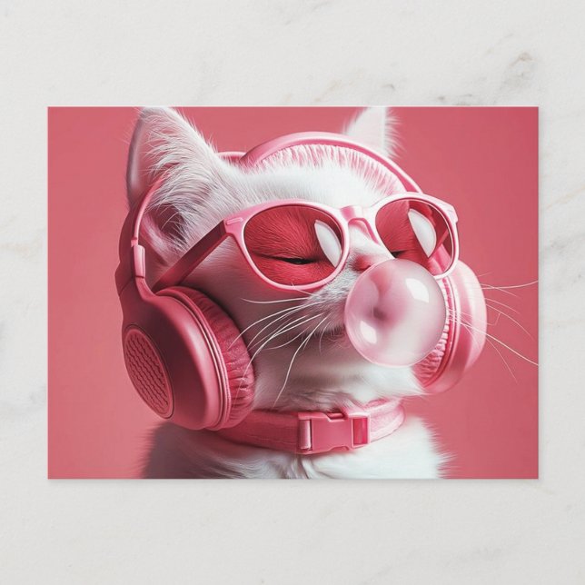 Carte Postale Chat avec lunettes de soleil avec casque (Devant)