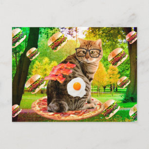 Carte Postale Chat avec lunettes et restauration rapide