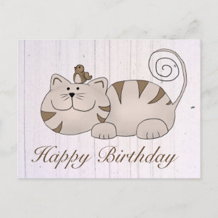Carte Postale Chat avec oiseau