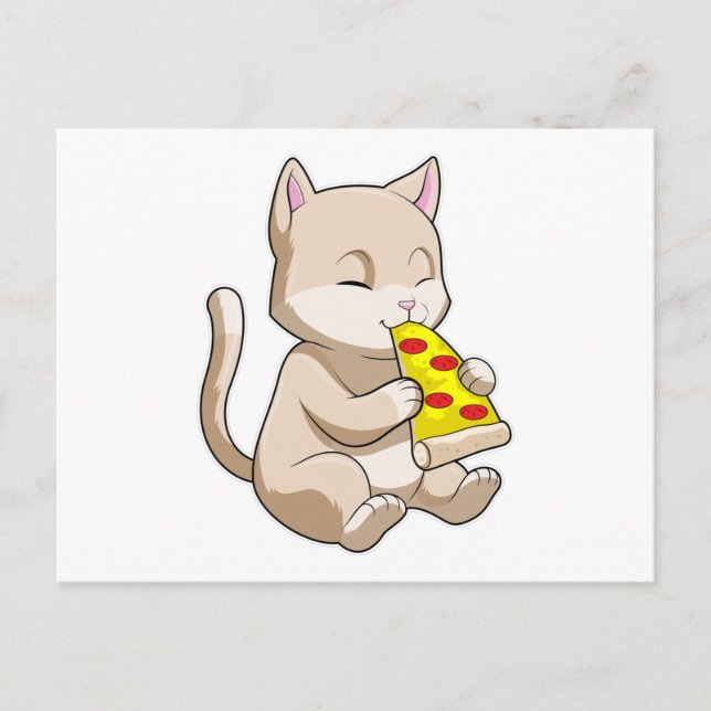 Carte Postale Chat avec Pizza (Devant)