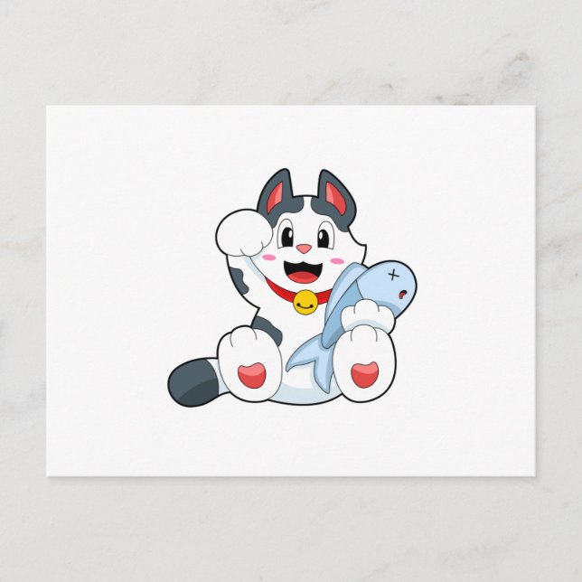 Carte Postale Chat avec poisson (Devant)