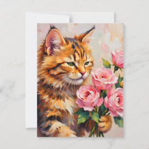 Carte Postale Chat avec Rose