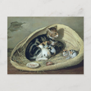 Carte Postale Chat avec ses chatons dans un panier, 1797