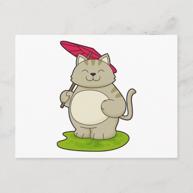 Carte Postale Chat avec un parapluie (Devant)
