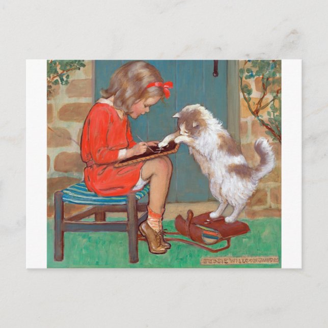 Carte Postale Chat avec une fille, Jessie Willcox Smith (Devant)