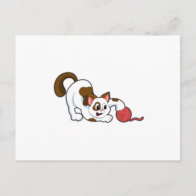 Carte Postale Chat avec une pelote de laine (Devant)