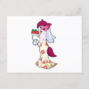 Carte Postale Chat avec une robe de mariée et un bouquet de fleu