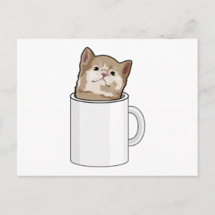 Carte Postale Chat avec une tasse à café