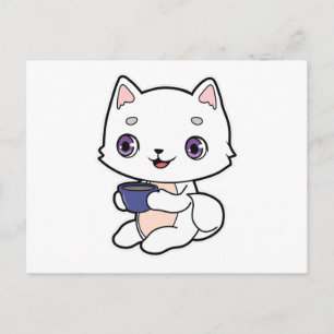 Carte Postale Chat avec une tasse de café