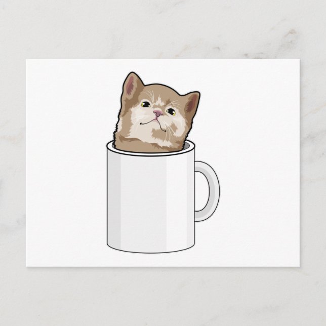 Carte Postale Chat avec une tasse de café (Devant)