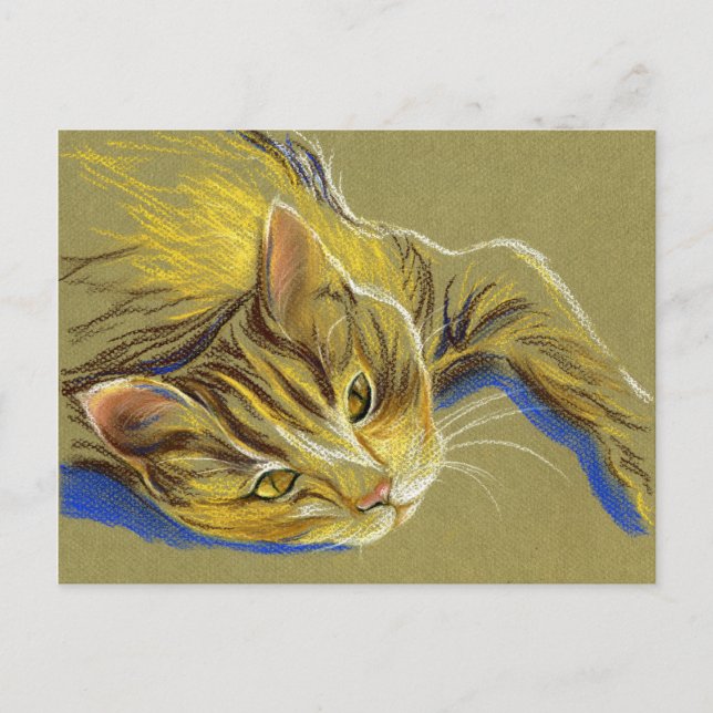 Carte Postale Chat avec yeux d'or - Dessin pastel (Devant)