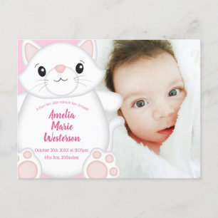 Carte Postale Chat Baby shower Kitty Rose