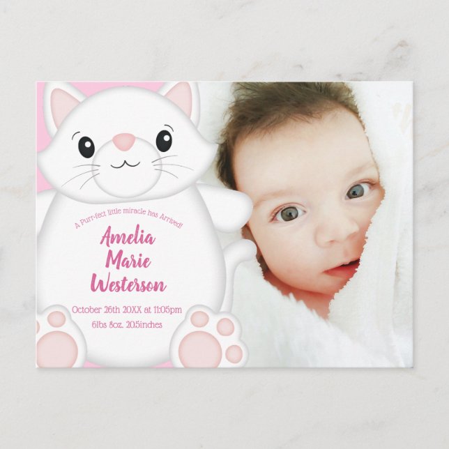 Carte Postale Chat Baby shower Kitty Rose (Devant)
