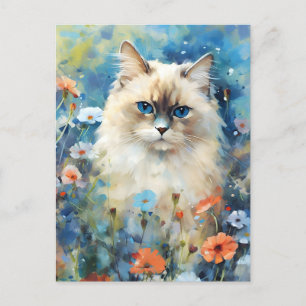 Carte Postale Chat Birman aquarelle colorée
