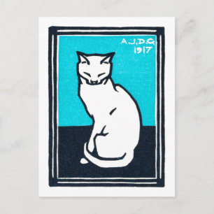 Carte Postale Chat blanc assis, Julie de Graag