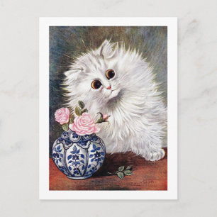 Carte Postale Chat blanc aux roses roses, Louis Wain