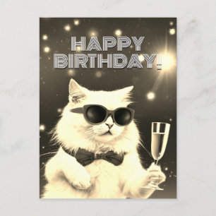 Carte Postale Chat blanc avec des lunettes de soleil pour souhai