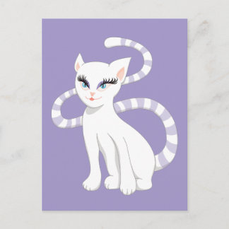 Carte Postale Chat blanc Beau dessin