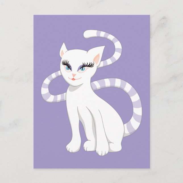 Carte Postale Chat blanc Beau dessin  (Devant)
