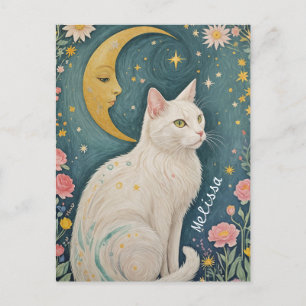 Carte Postale Chat blanc enchanteur aux yeux verts