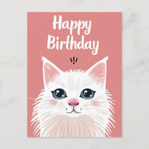 Carte Postale Chat blanc joyeux anniversaire