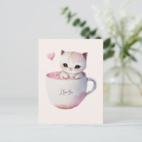 Chat blanc-rose mignonne dans une tasse de thé (4)