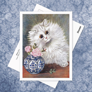 Carte Postale Chat blanc Rose Roses Louis Wain