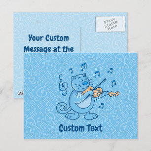Carte postale Chat Bleu avec Violon