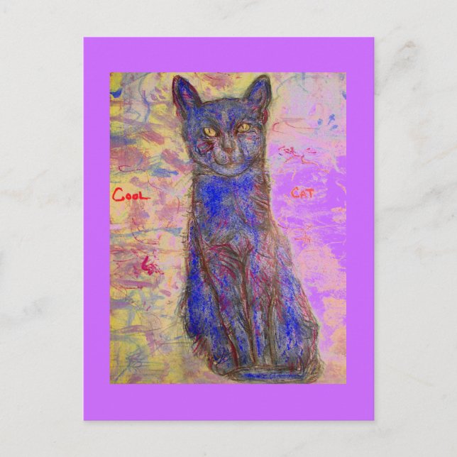 Carte Postale chat bleu cool (Devant)