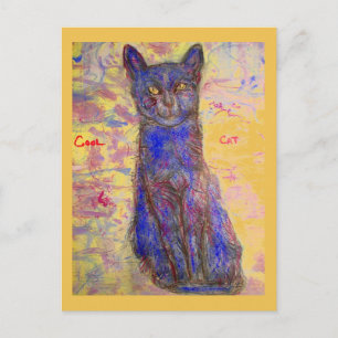 Carte Postale chat bleu cool