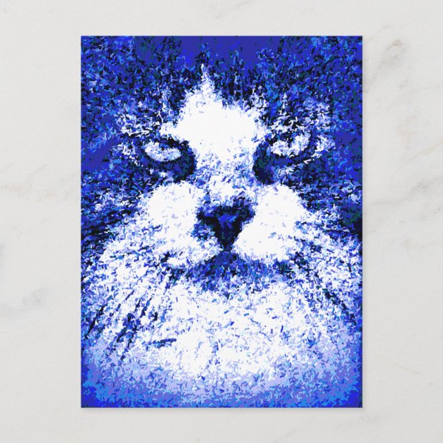 Carte Postale Chat bleu d'art pop moderne (Devant)