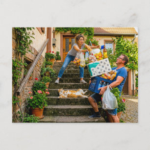 Carte Postale Chat Bloque L'escalier Pendant Les Courses