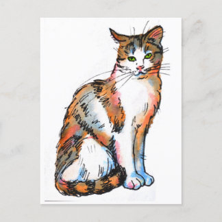 Carte Postale Chat calico #2 Peinture aquarelle chaton félin