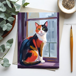 Carte Postale Chat calico | Animal de compagnie sur le rebord de