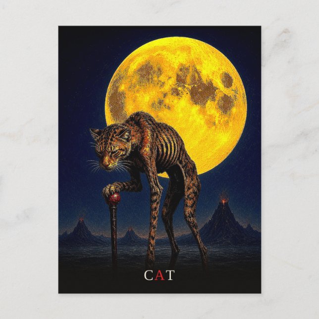 Carte Postale Chat Canne gothique Surréaliste (Devant)
