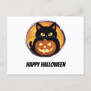 Carte Postale Chat Cartoon Éffrayant Halloween Joyeux Vacances