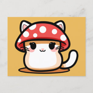 Carte Postale Chat Chapeau Champignon Mignon