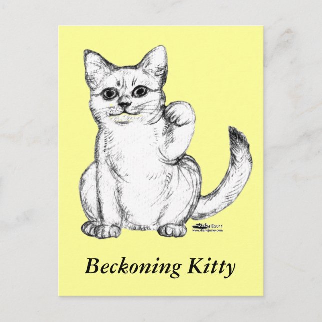 Carte Postale Chat Chaton Maneki Neko Invite (Devant)
