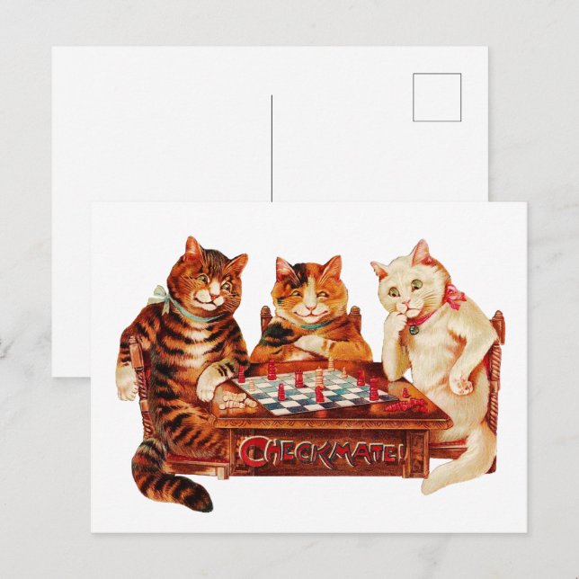 Carte Postale Chat Chess Checkmate Louis Wain (Devant / Derrière)