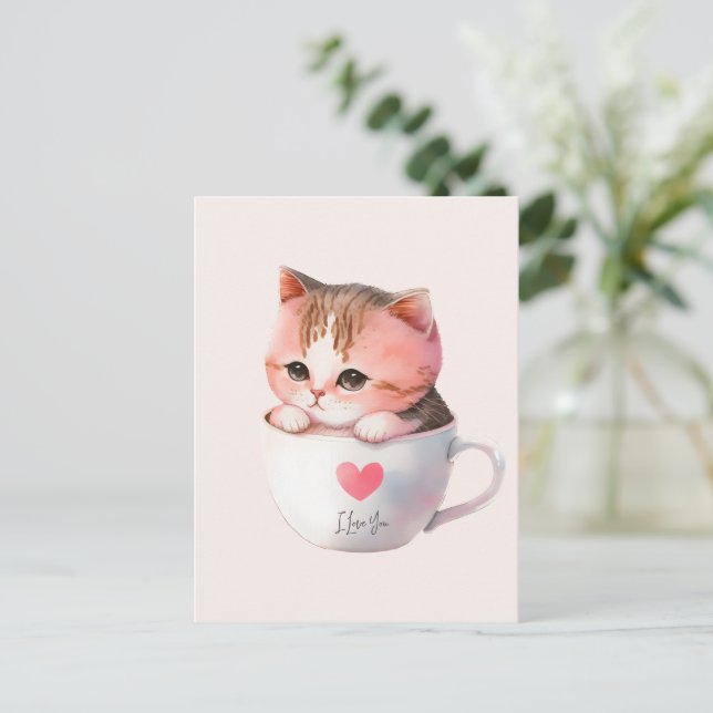 Carte Postale Chat Chibi Rose Pâté Kawaii (Debout devant)