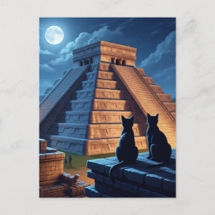 Carte Postale Chat Chichen Itza Nuit mexicaine